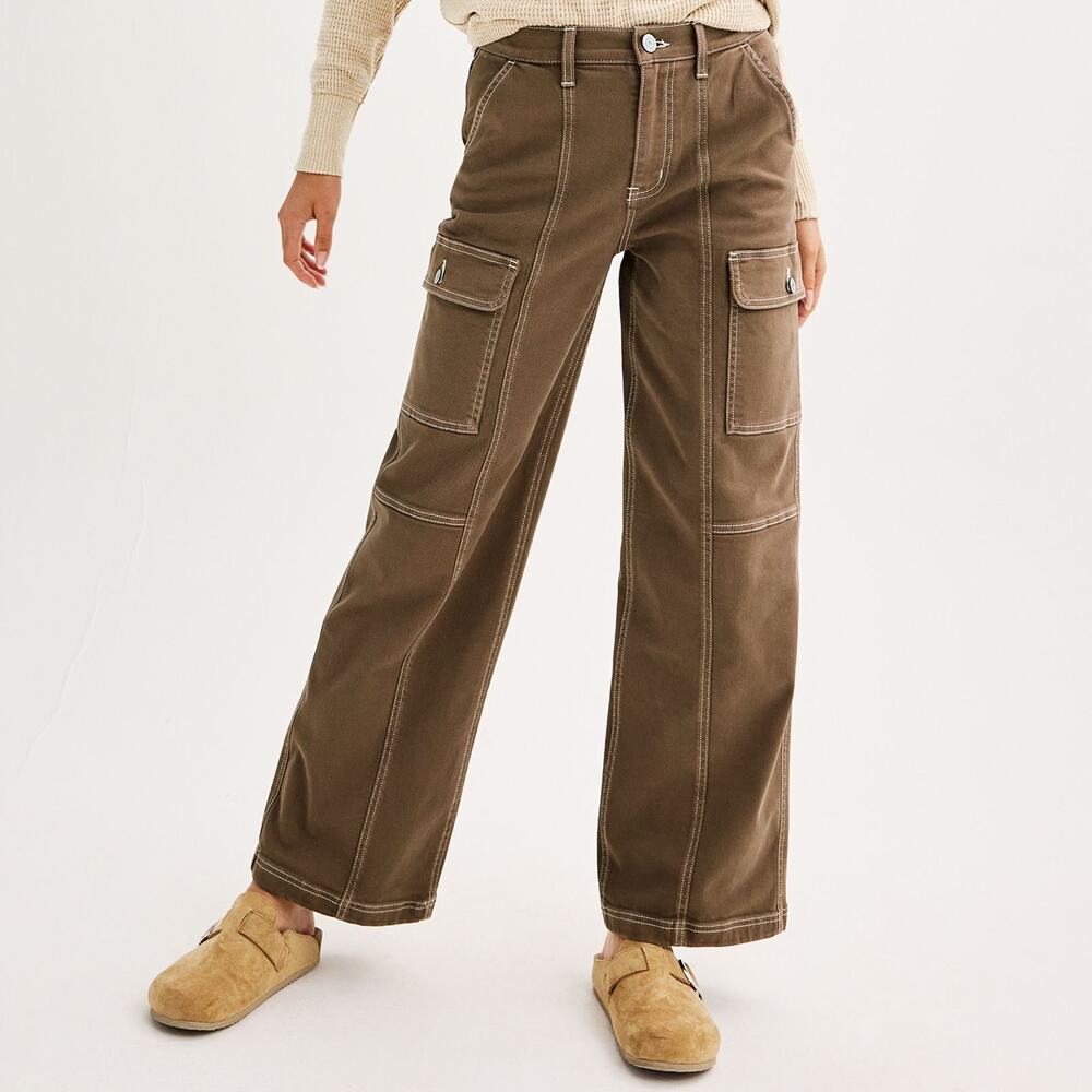SO High Rise Cargo Wide Leg Pants Brown Size 29W
